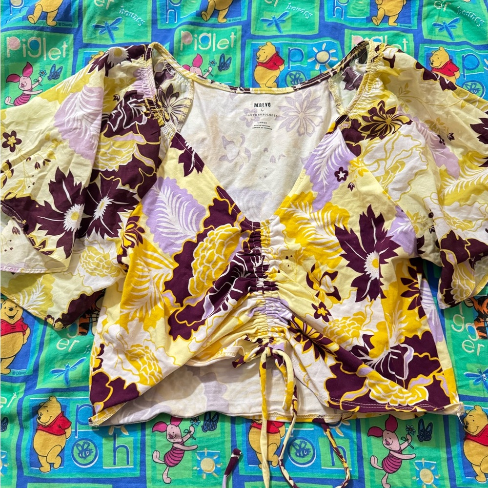 Maeve By Anthropologie Women's Floral Flutter Sleeve Top